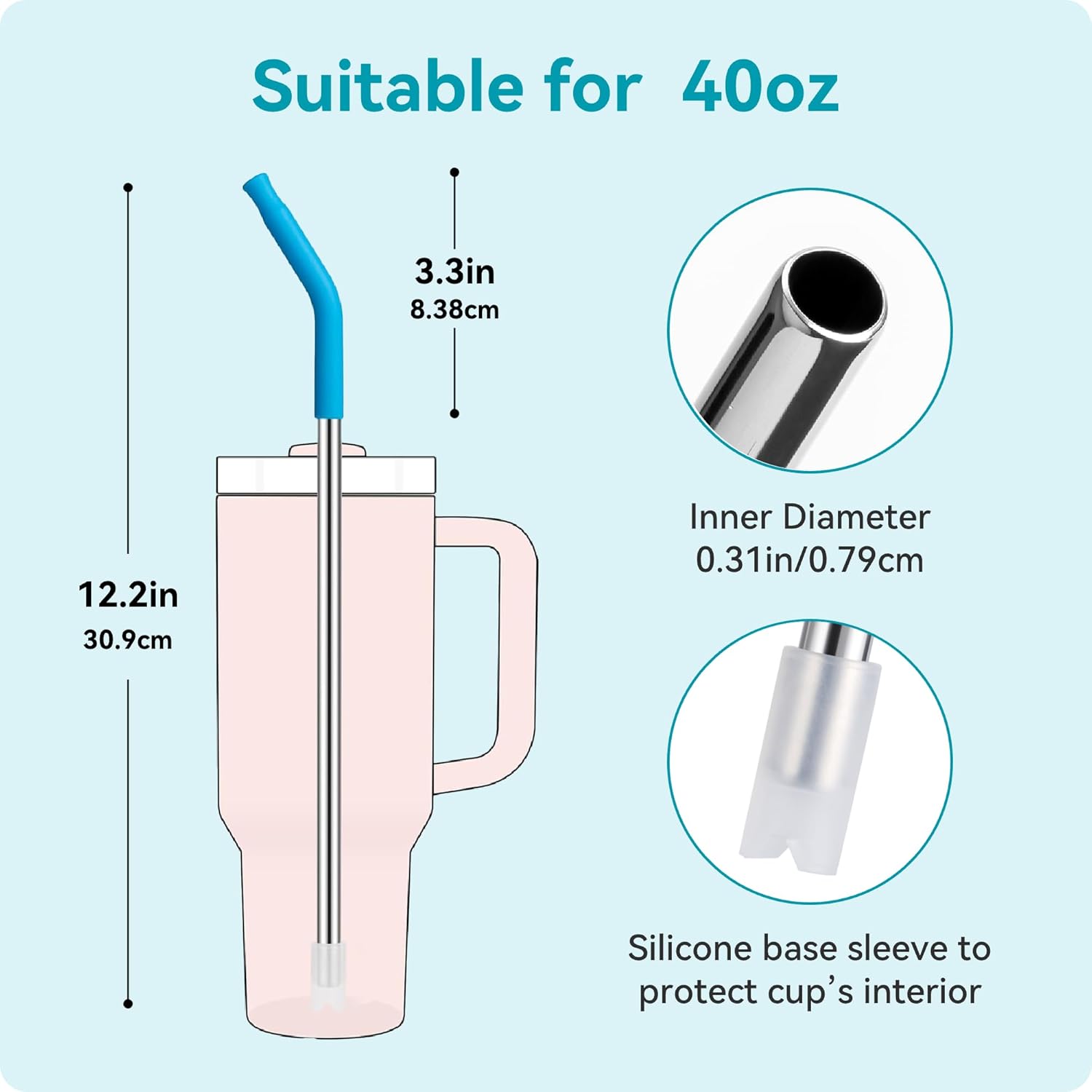 40 oz Straight Metal Straws for 40 oz Stanley Tumbler | 6 Pcs Stainless Steel Reusable Drinking Straw with Colourful