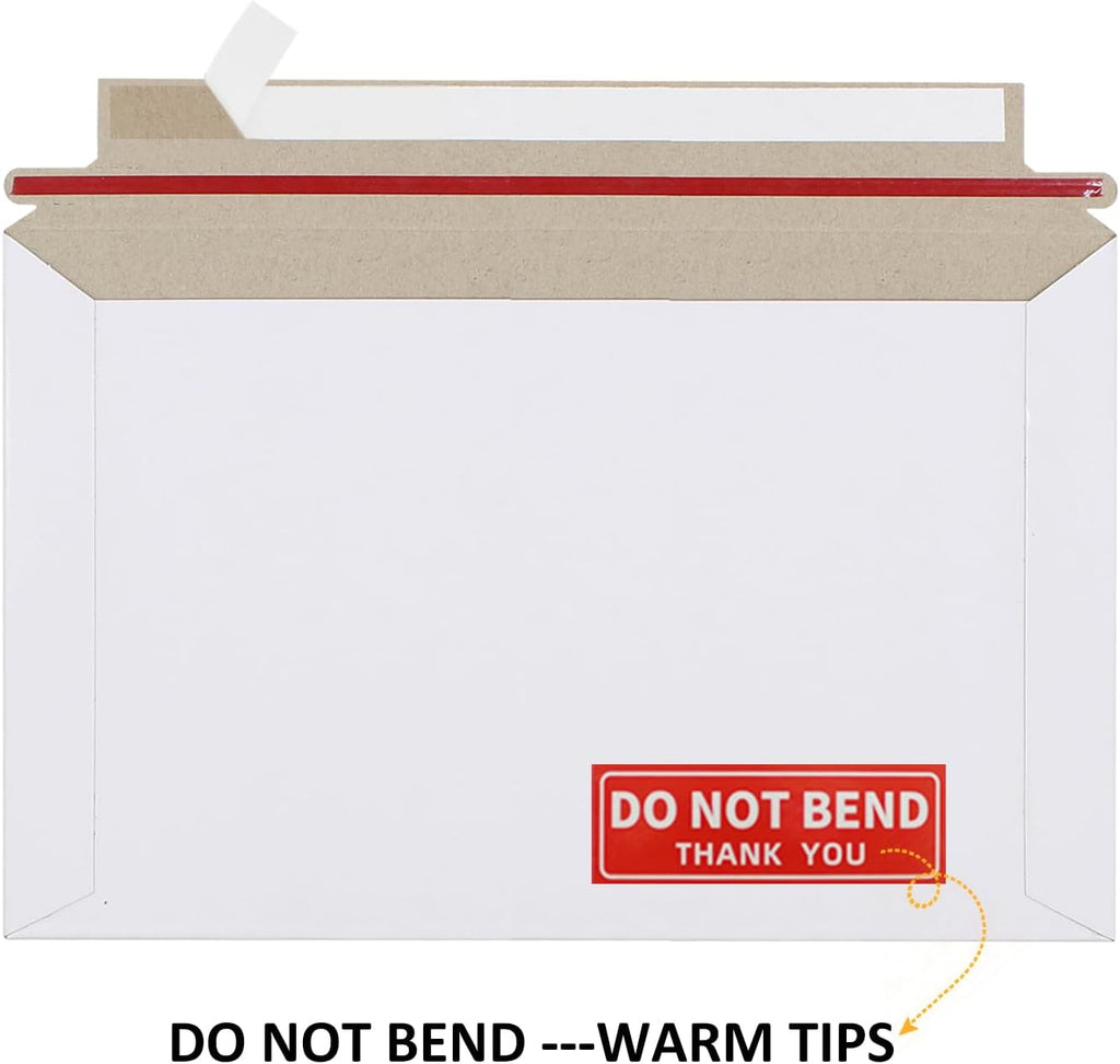 100 Pack 6.3"x9.8" Rigid Mailer Self Seal Photo Document Mailer | White Stay Flat Cardboard Envelopes