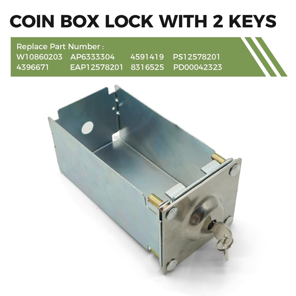 W11190039 Coin Box Lock for Whirlpool Commercial Laundry Washers, 2 Keys