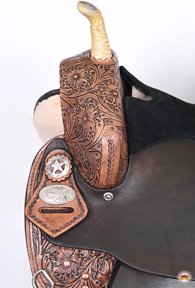 Hand-Tooled Treeless Western Saddle, Antique Dark Brown