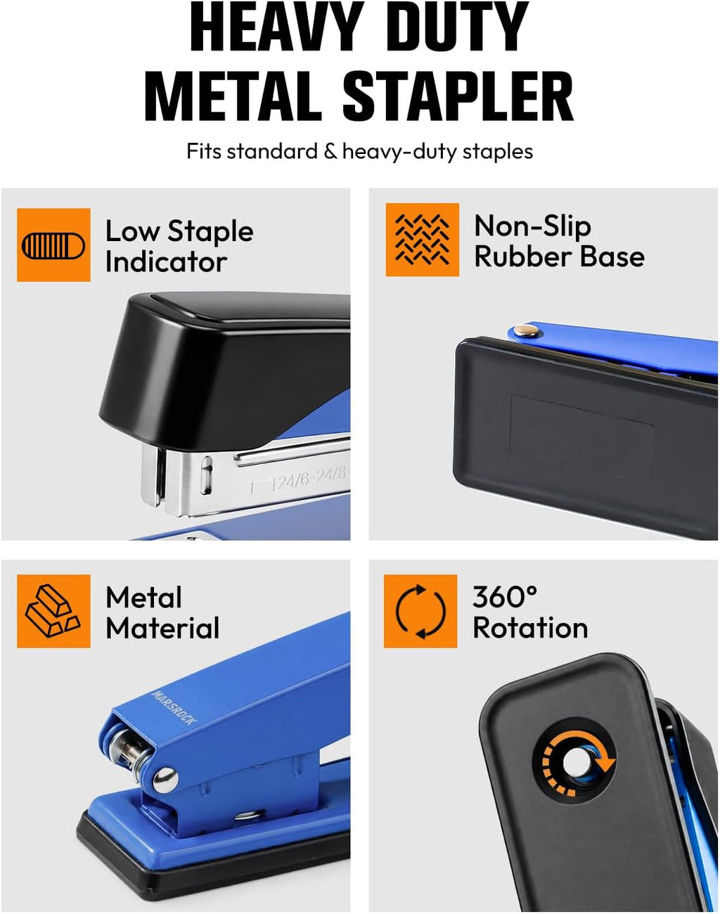 Heavy Duty Stapler for Desk with 50 Sheet, 3000 Staples, Blue