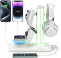RGB Headphone & Controller Stand with Wireless Charging - Rotatable Headset Stand with 9 Light Modes - Controller