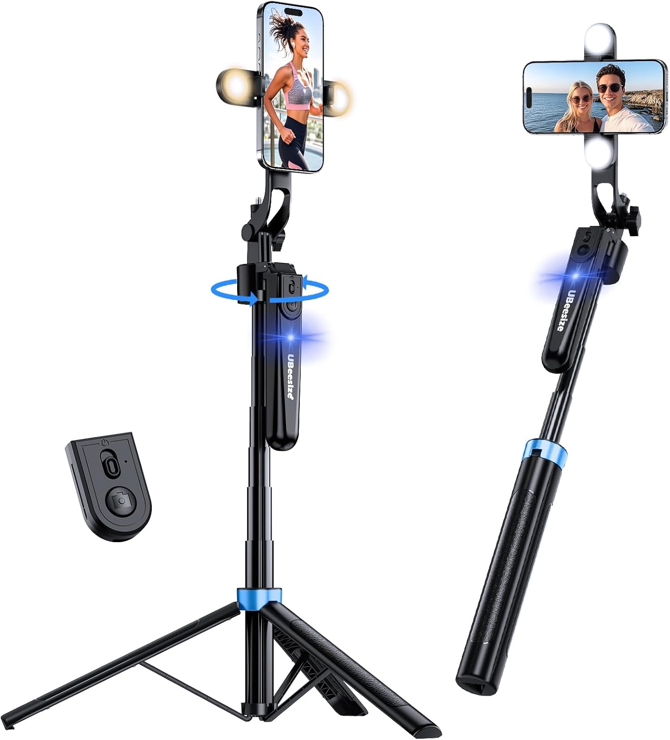 70'' Auto Face Tracking Tripod 360° Rotation with Stand, Phone Tripod with Fill Light, Selfie Stick & Phone Stand for