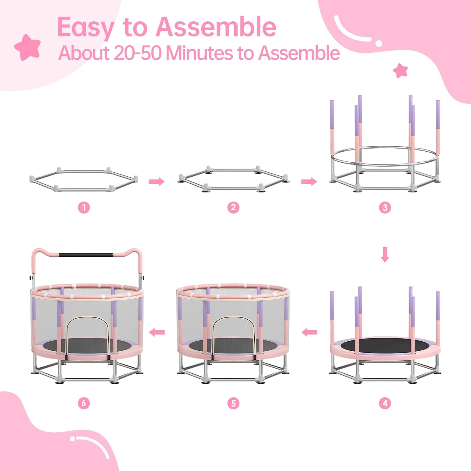 Full Wrap-Around Double Ring Legs 440lbsToddler Trampoline with Net,Trampoline for Kids