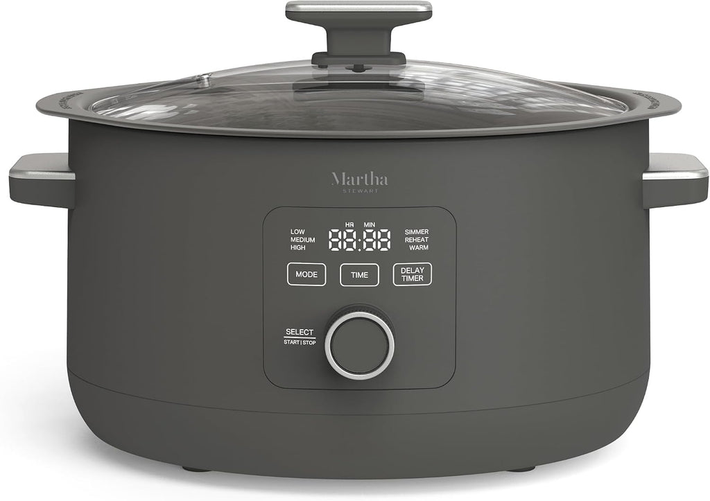 8 Quart Slow Cooker, Ceramic Nonstick Crock, Caviar Gray | 6 Modes, Delay Timer, Keep Warm, Dishwasher Safe Bowl &