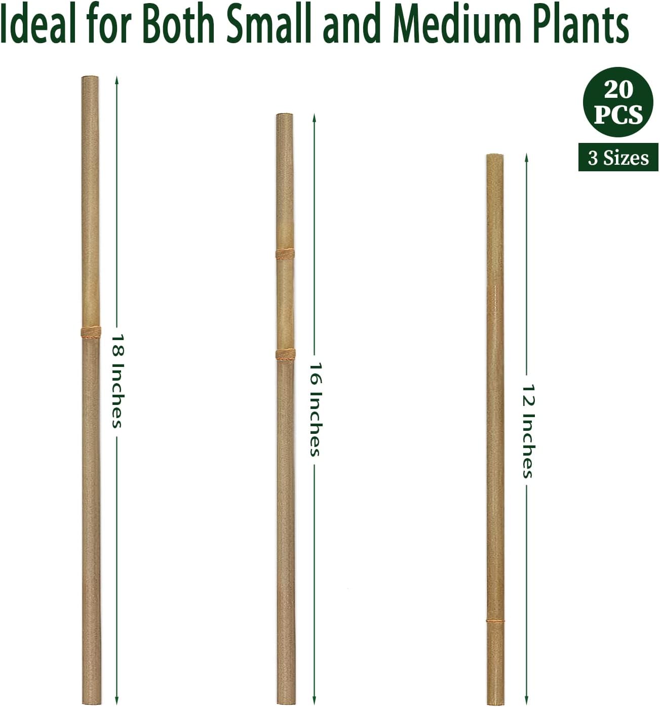 Plant Stakes,18 Inches Natural Garden Bamboo Sticks,BOVITRO 20Pcs Plant Support Stakes for Tomatoes,Beans,Vegetable