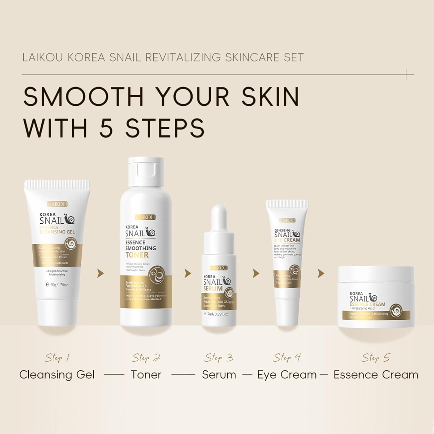 Korean Snail Essence Skin Care Kit,Skincare Gifts for Women,Include Gentle Cleanser,Toner,Eye