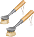 Dish Brush with Bamboo Handle Built-in Scraper, Pack of 2