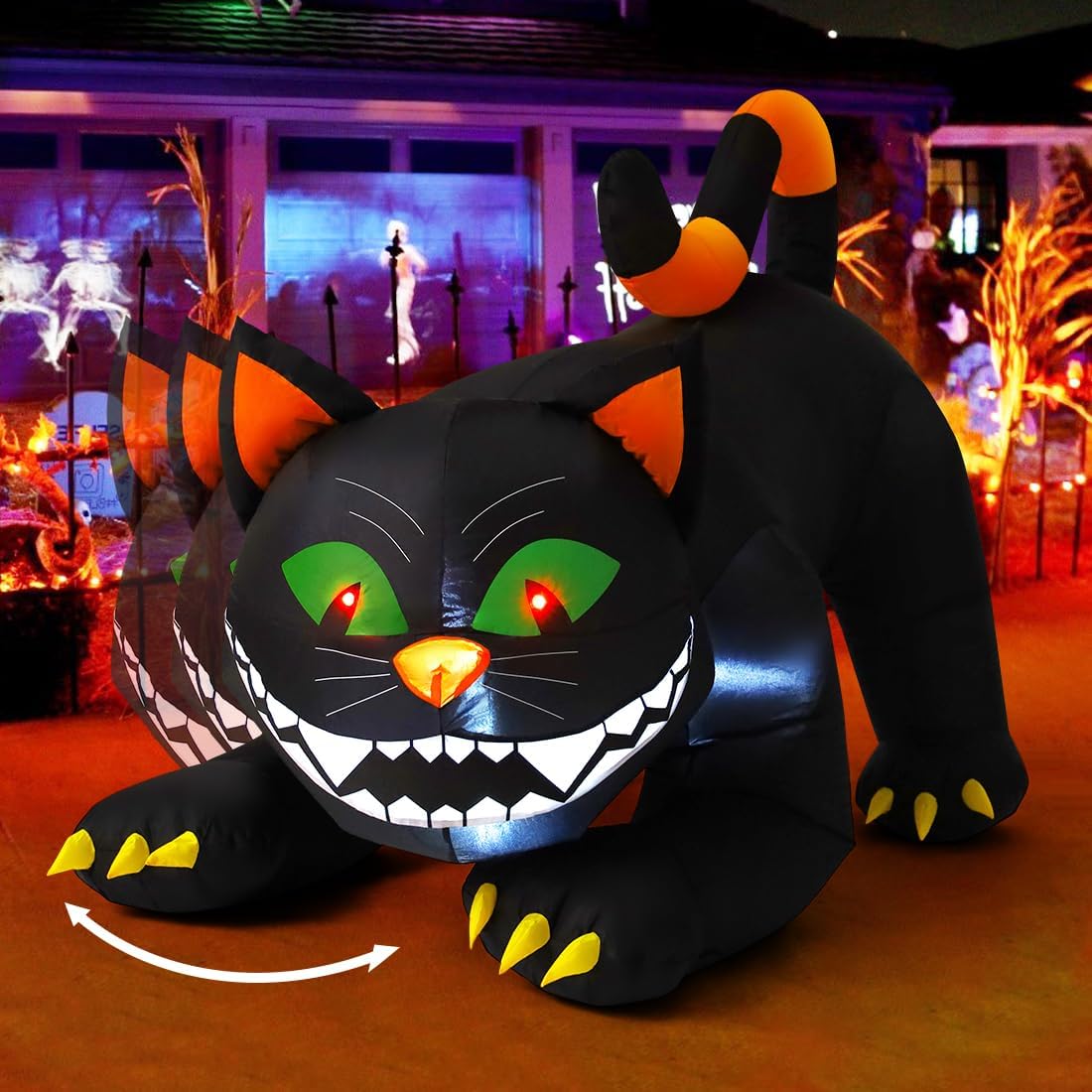 6 FT Halloween Inflatables Black Cat Outdoor Decorations Blow Up Yard Large Cat with Moving Head and Built-in LEDs