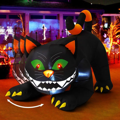 6 FT Halloween Inflatables Black Cat Outdoor Decorations Blow Up Yard Large Cat with Moving Head and Built-in LEDs