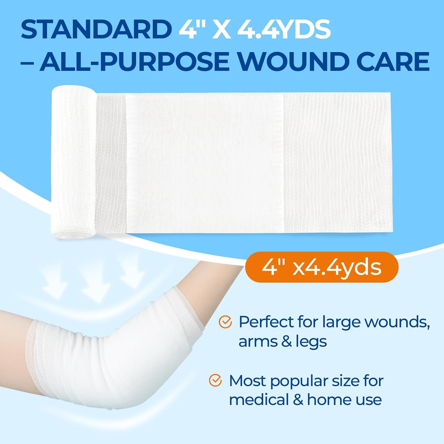 Sterile Gauze Rolls 4in x 4.4yds with Non-Stick Pad, 20 Pack Individually Wrapped Sterile Gauze Bandages, Latex-Free