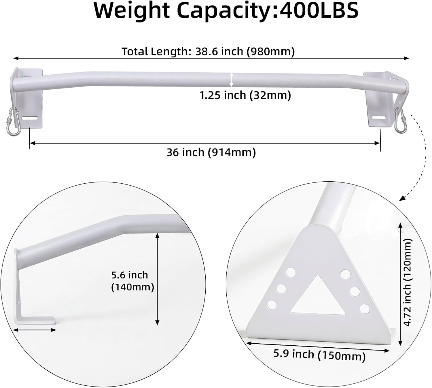 Wall Mounted Pull Up Bar Doorway, Heavy Duty Strength Training Pull-Up & Chin Up Bars for Doorframe, Support Beam or