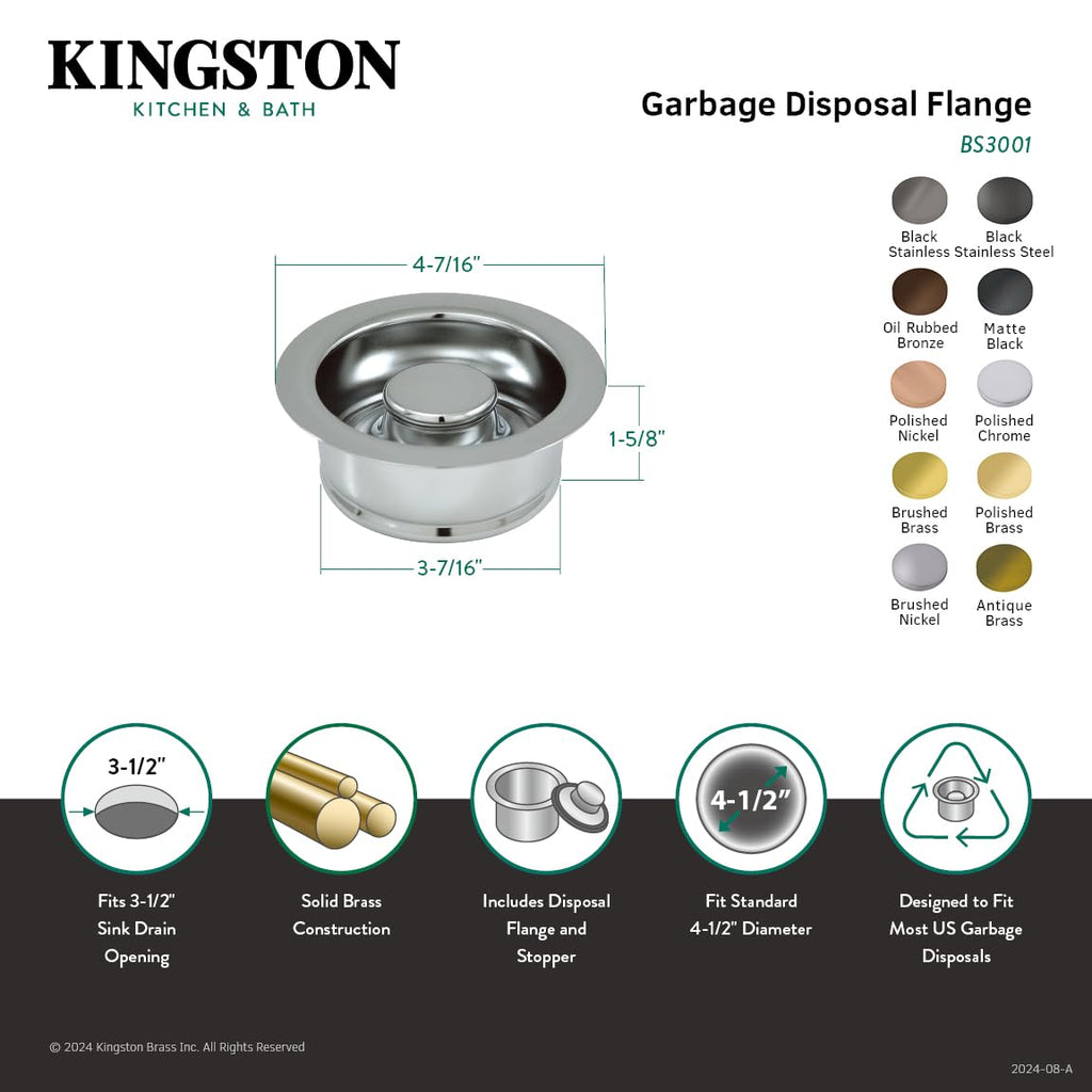Kingston BS3003VN Garbage Disposal Flange, Black Stainless