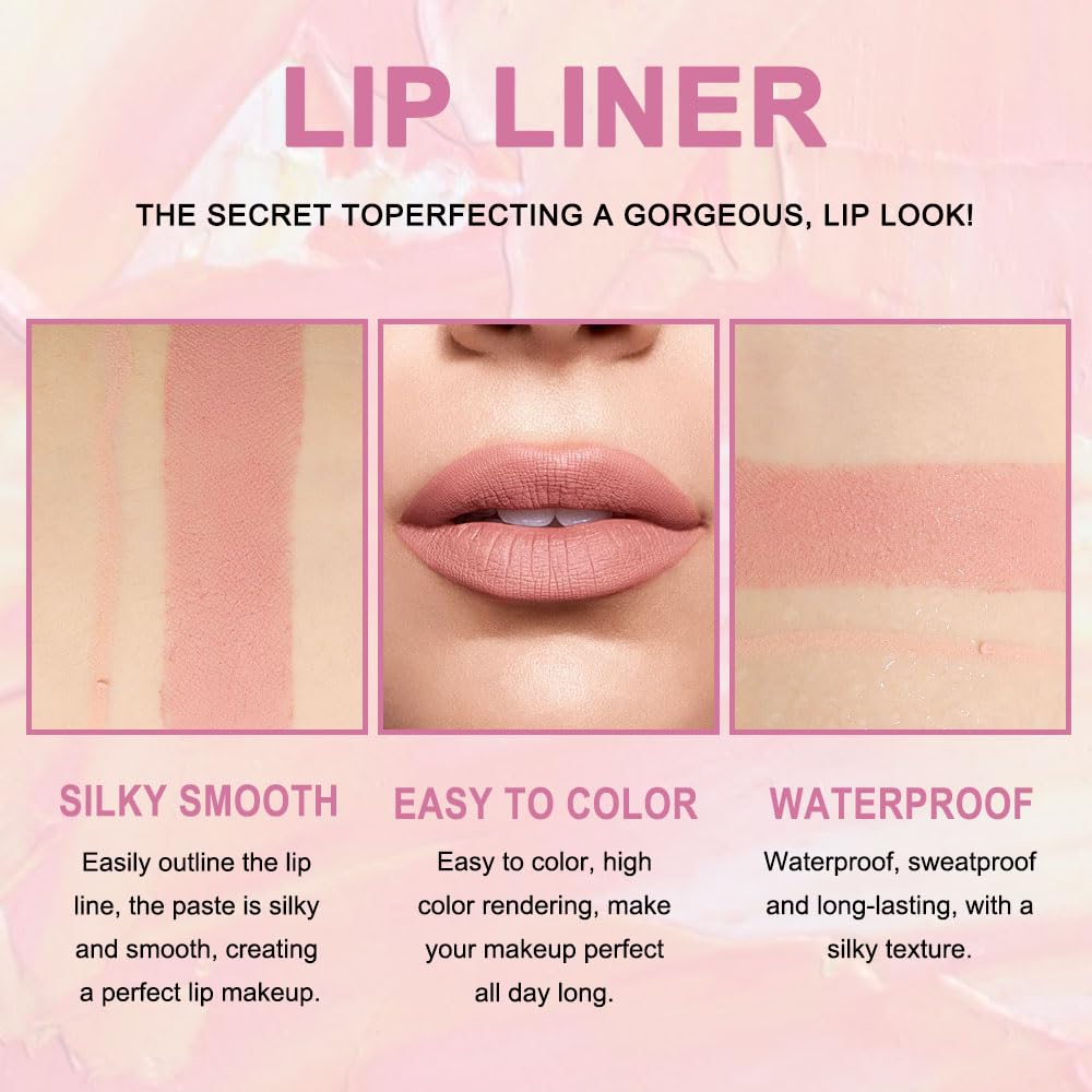 2-in-1 Peach Lip Liner & Lipstick Set Kit for Women, Matte Lips Kit with Lip Liner Lip Stains Long Lasting Waterproof
