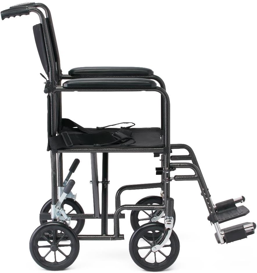 Black Hammertone Transport Chair, 19inch Seat, 300lbs Weight Capacity, Lightweight