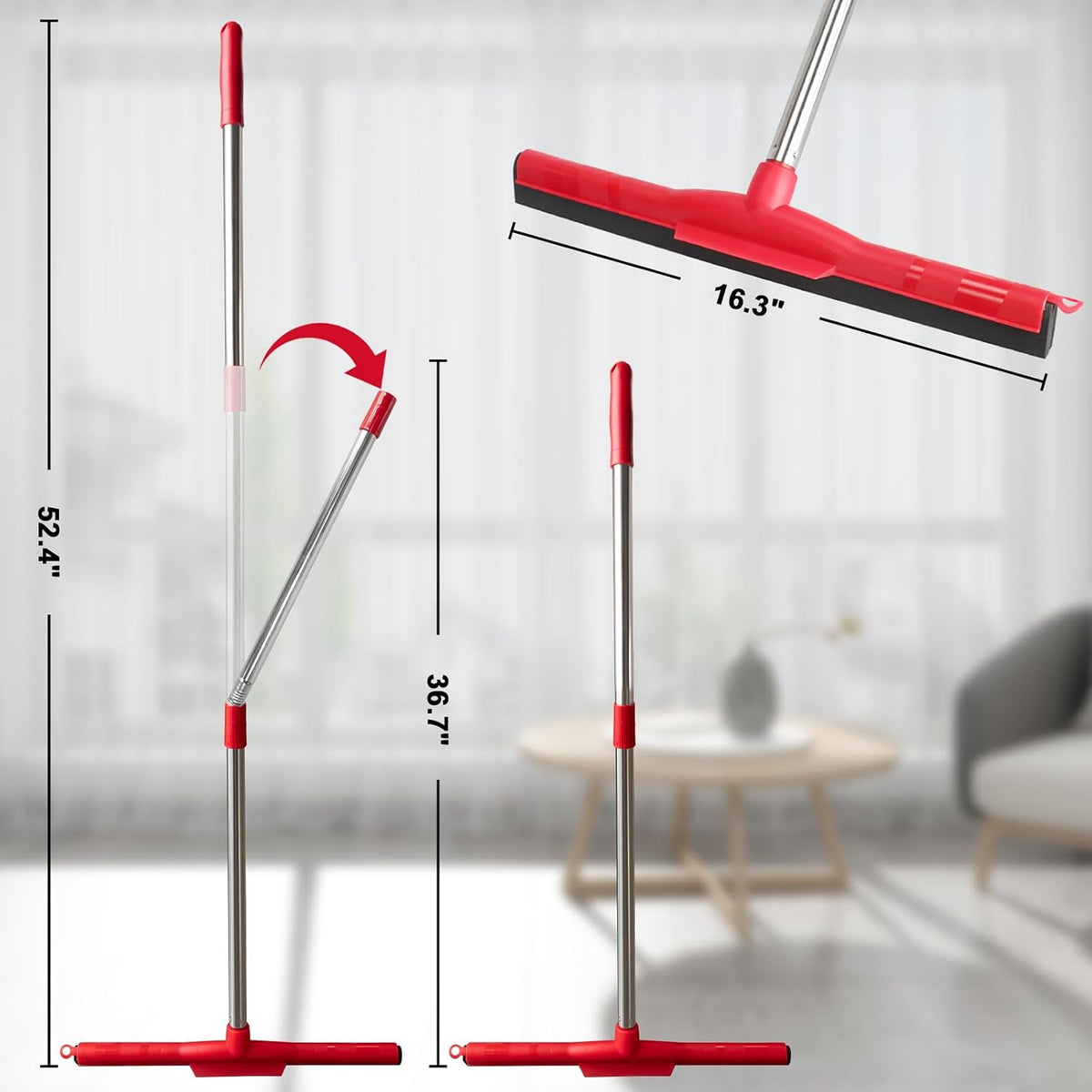 Water Broom & Floor Squeegee Scrubber with 51" Adjustable Pole & EVA Foam Blade – Indoor/Outdoor Use for Garage