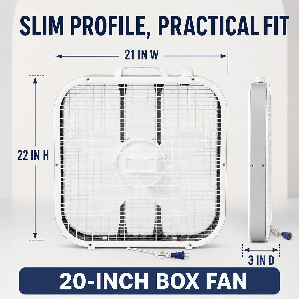 20-Inch Box Fan, 3 Quiet Speeds, 1,710 CFM, Floor or Window Use