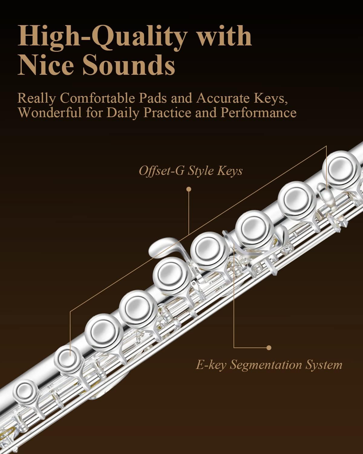 16-Key Closed Hole C Flute Advanced Upgraded Silver Full Kit, EFL-1S