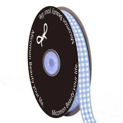 Light Blue Gingham Plaid Checked Ribbon 25 Yard Each Roll 100% Polyester (3/8", Lt.Blue)