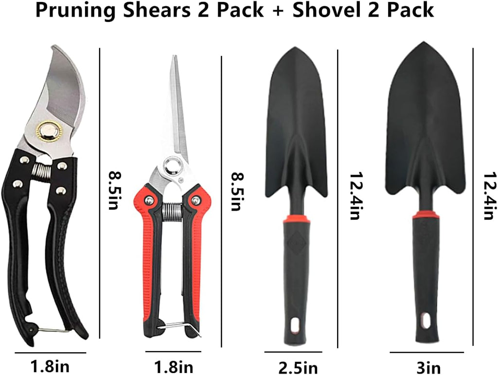 Garden Tool Set 4 PCS Include Stainless Steel Pruning Scissors Pruning Shears and Garden Shovel Transplant Trowel