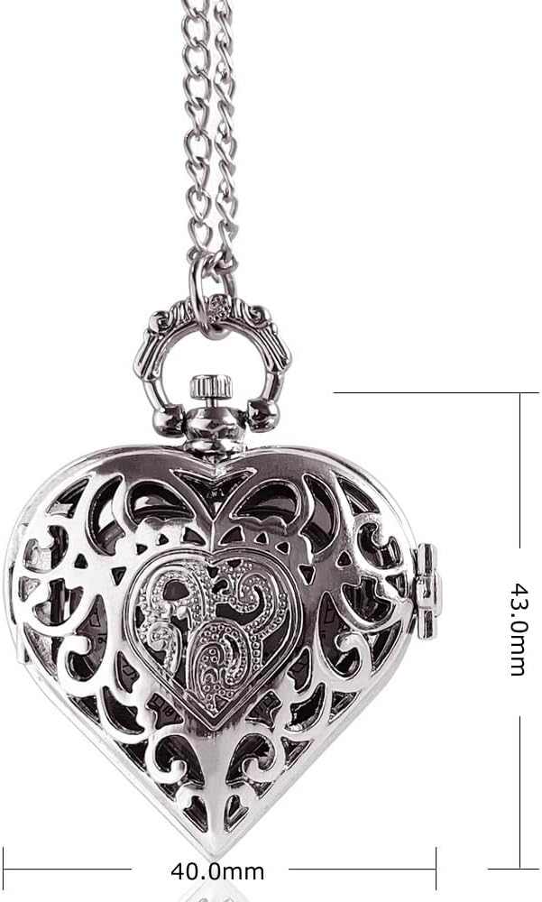 Women's Analog Pocket Watch Necklace for Women Heart Pocket Watch | Heart shaped pendant necklace pocket watches for