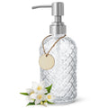 Gem-Patterned Glass Soap Dispenser with Rust Proof Stainless Steel Pump-13 oz Liquid Hand Soap Dispenser for Kitchen