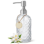 Gem-Patterned Glass Soap Dispenser with Rust Proof Stainless Steel Pump-13 oz Liquid Hand Soap Dispenser for Kitchen