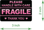 2x3 inch 200 PCS Black Fragile Stickers for Shipping