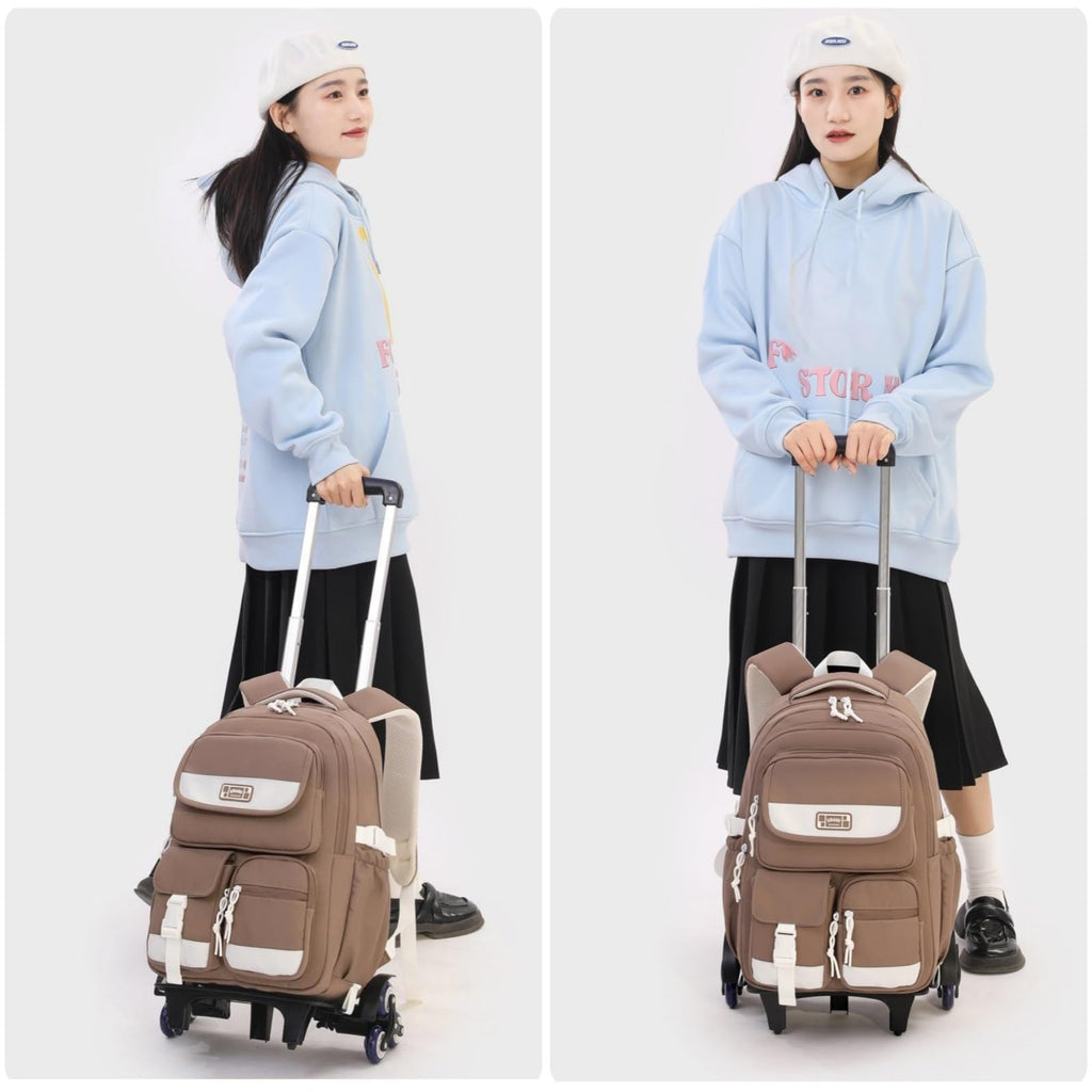 Kids Rolling Backpack for Girls, Boys Roller Backpack with Wheels, Solid-color Trolley Bags Wheeled School Bookbag on