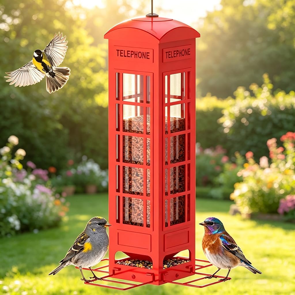Squirrel Proof Bird Feeder for Outside Hanging, Weight-Activated Metal Bird Feeders, 3.2LB Large Capacity Mesh Tube