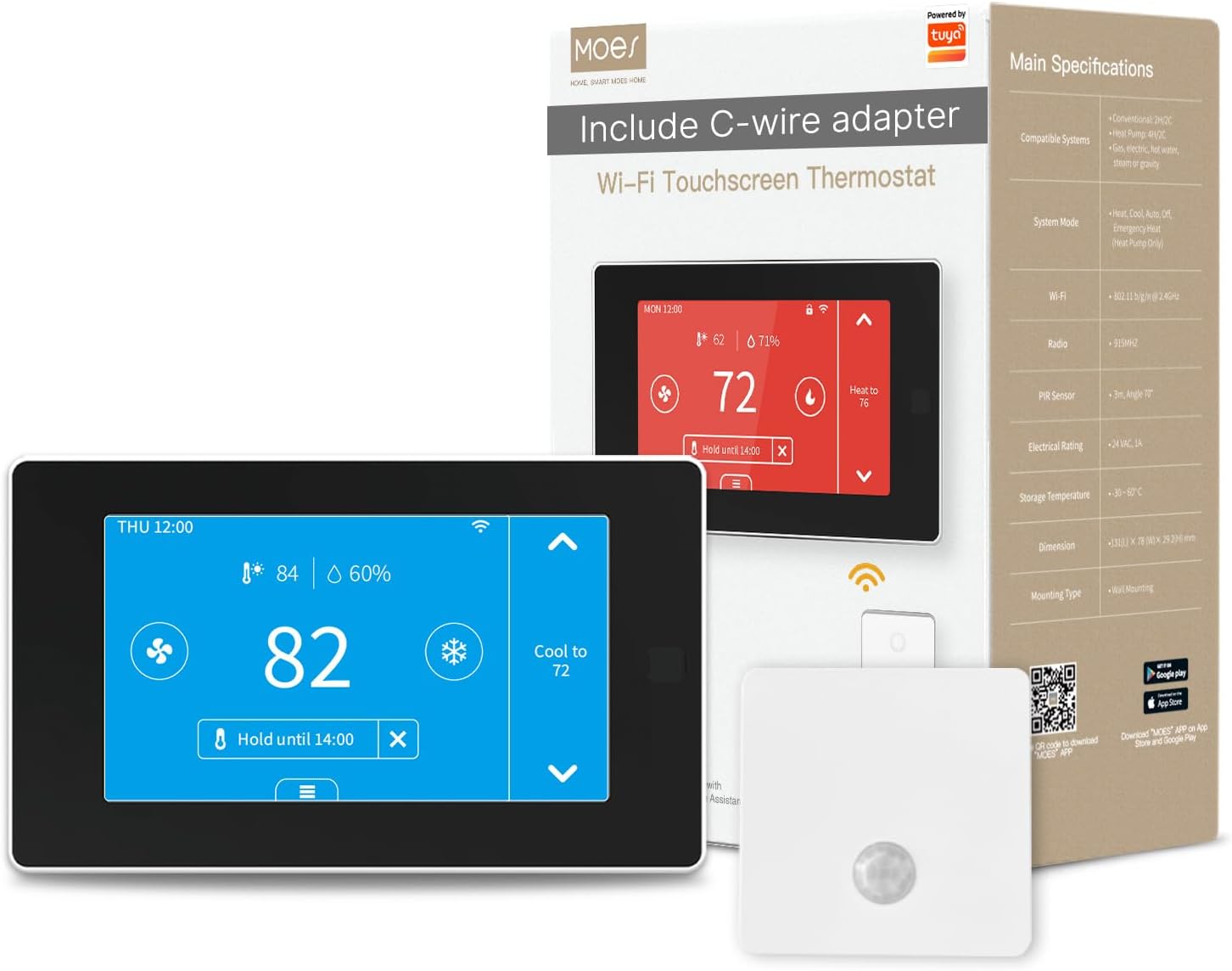 Programmable WiFi Smart Thermostat for Home, No C-Wire Required by C-Wire Adapter, with Zone Remote Sensor, Remote