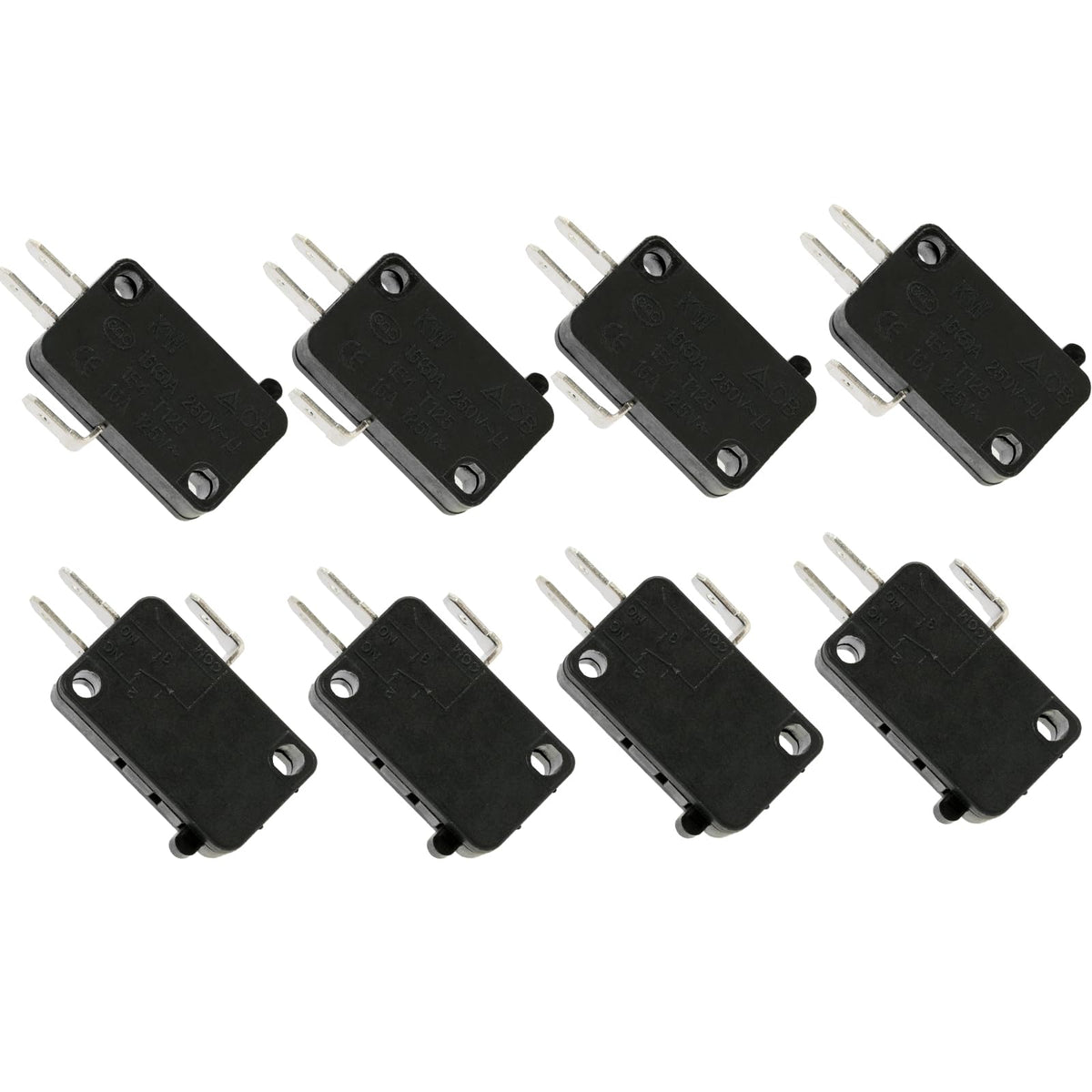 8 Pack KW7-0 Micro Contact Switch, 2-Pin Normally Open, 16A 125V-250V