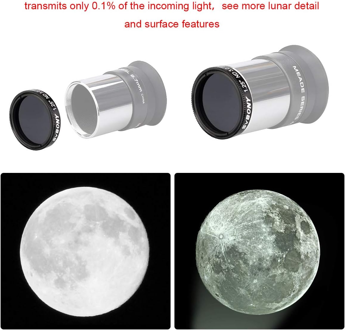 SV139 Moon Filter ND1000 1.25 inch for Telescope | 0.1 Percent Transmission ,ND1000 Nutral Density Filter for