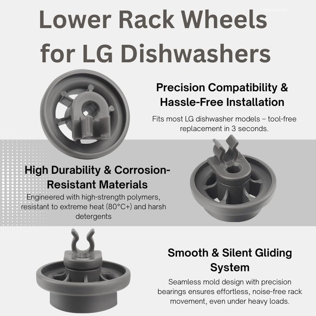 Dishwasher Lower Rack Wheels for LG Replacement Parts, 4 Pcs Dishrack Roller Compatible with LG Dishwasher Replaces 4581DD3003B/C 4581DD9002B 1372292 AP4437752 EA3523051 AH3523051 PS3523051