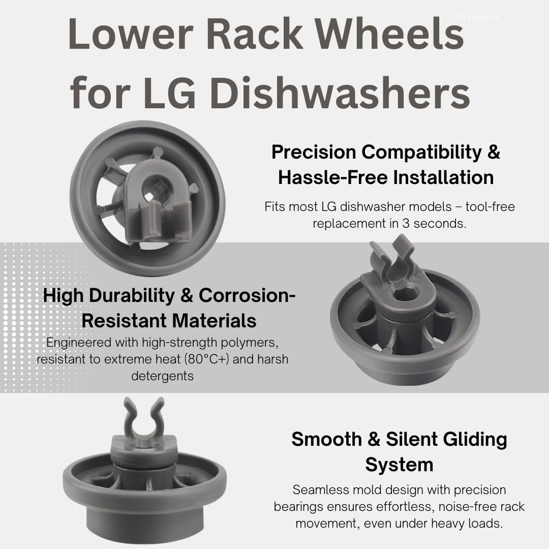 Dishwasher Lower Rack Wheels for LG Replacement Parts, 4 Pcs Dishrack Roller Compatible with LG Dishwasher Replaces 4581DD3003B/C 4581DD9002B 1372292 AP4437752 EA3523051 AH3523051 PS3523051