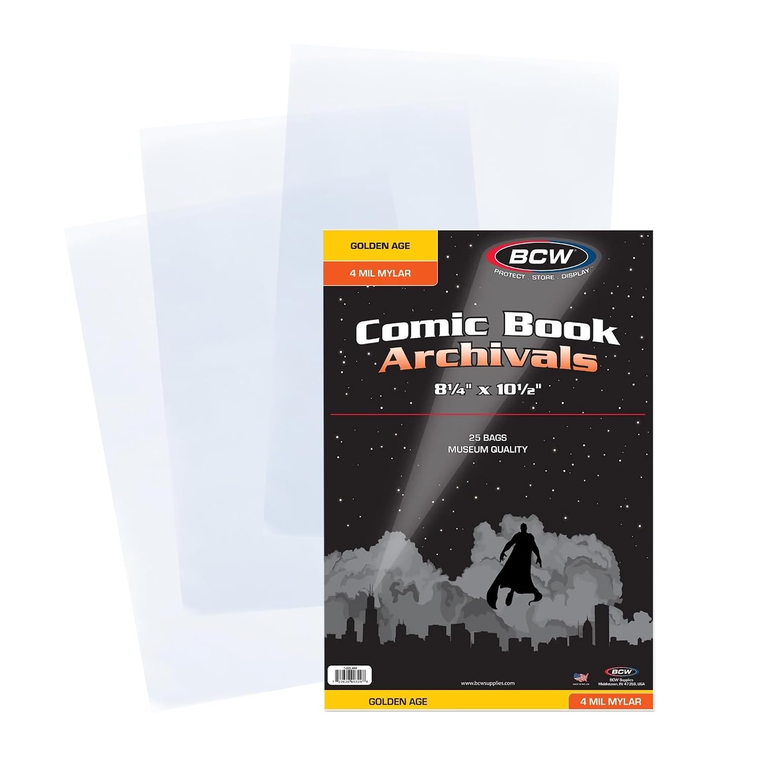 Golden Comic Storage | Archival Polyester Mylar Comic Bags| 4 mil Thickness | Fits Golden Age Comics | 1-1/2" Closure