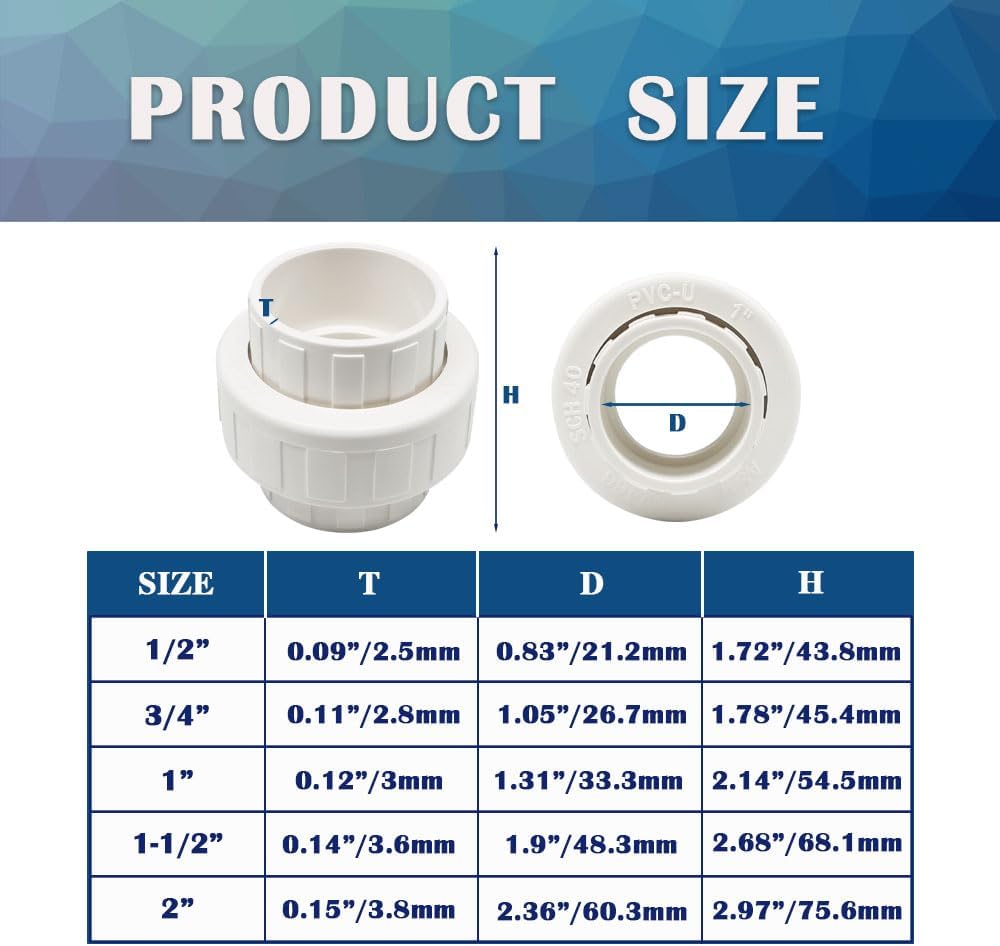 1PC 2 Inch White PVC Union Coupling Pipe Fitting with EPDM O-Ring Socket to Socket 2" PVC Pipe Adapter Coupling SCH40 HE065-2