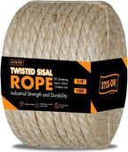 Twisted Sisal Rope – 100' X 1/4" Sisal Twine – Multipurpose Rope for Cat Scratcher, DIY Projects, Gardening, Arts &