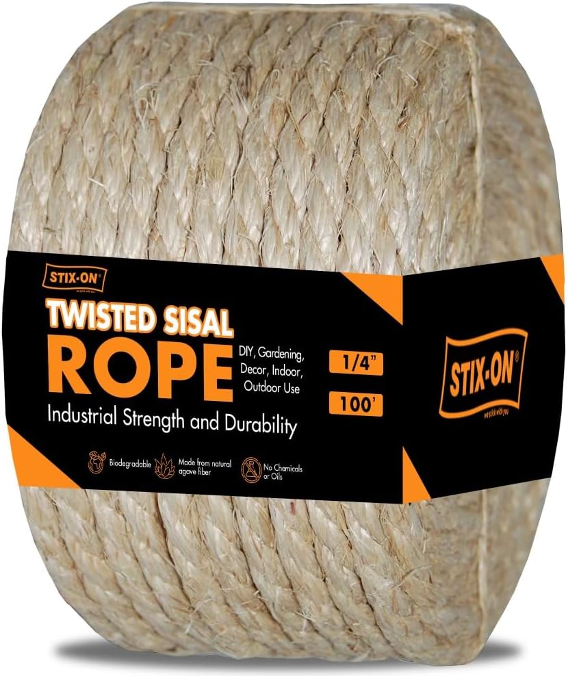 Twisted Sisal Rope – 100' X 1/4" Sisal Twine – Multipurpose Rope for Cat Scratcher, DIY Projects, Gardening, Arts &