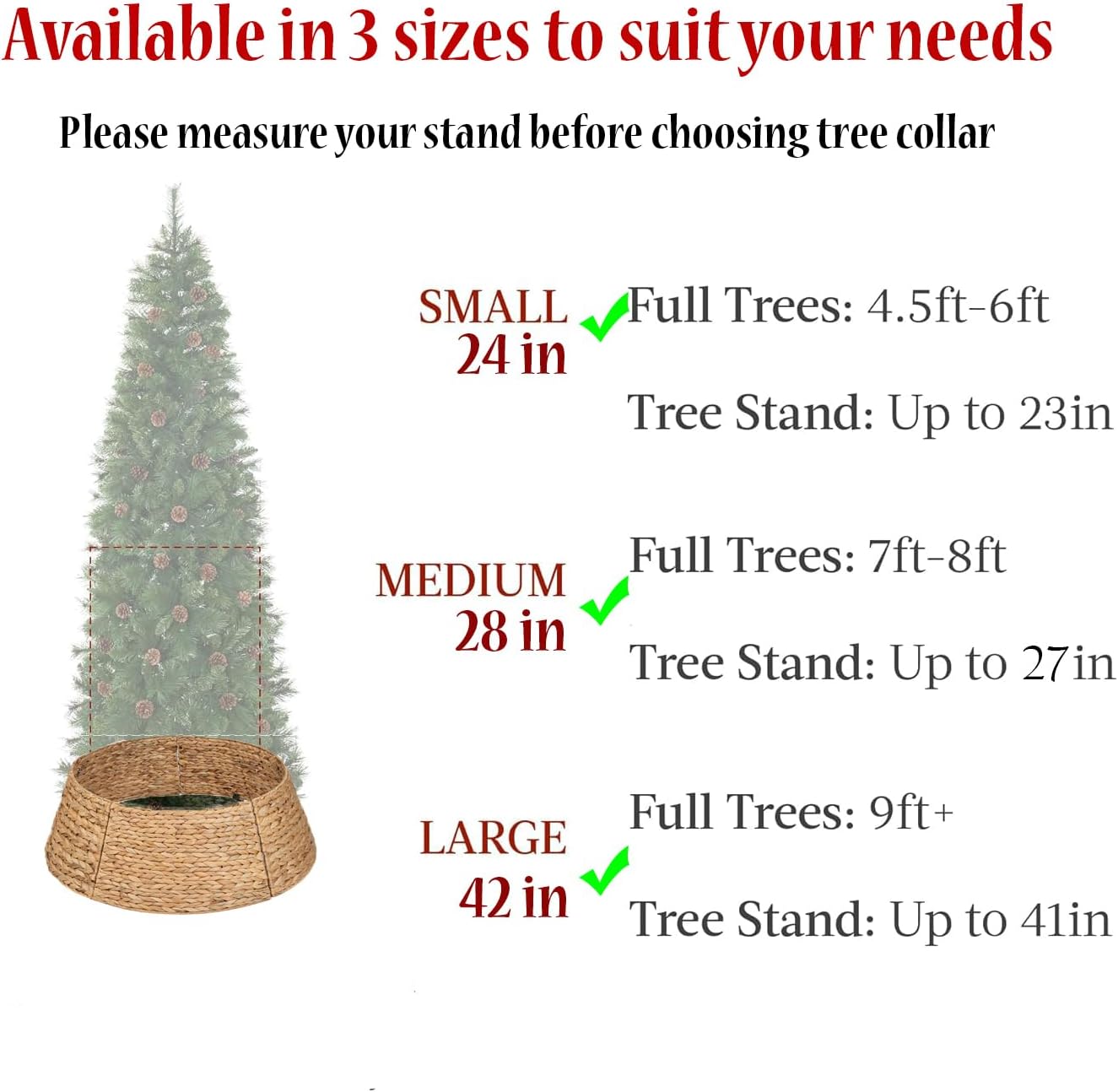 28in Christmas Tree Collar Large to Small Christmas Tree, Woven Christmas Tree Ring Adjustable Skirt, Christmas Tree