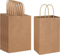 50 Pack 5.25x3.25x8.25 Inch Small Brown Gift Bags with Handles Bulk for Birthday Party Favors Grocery Retail Shopping