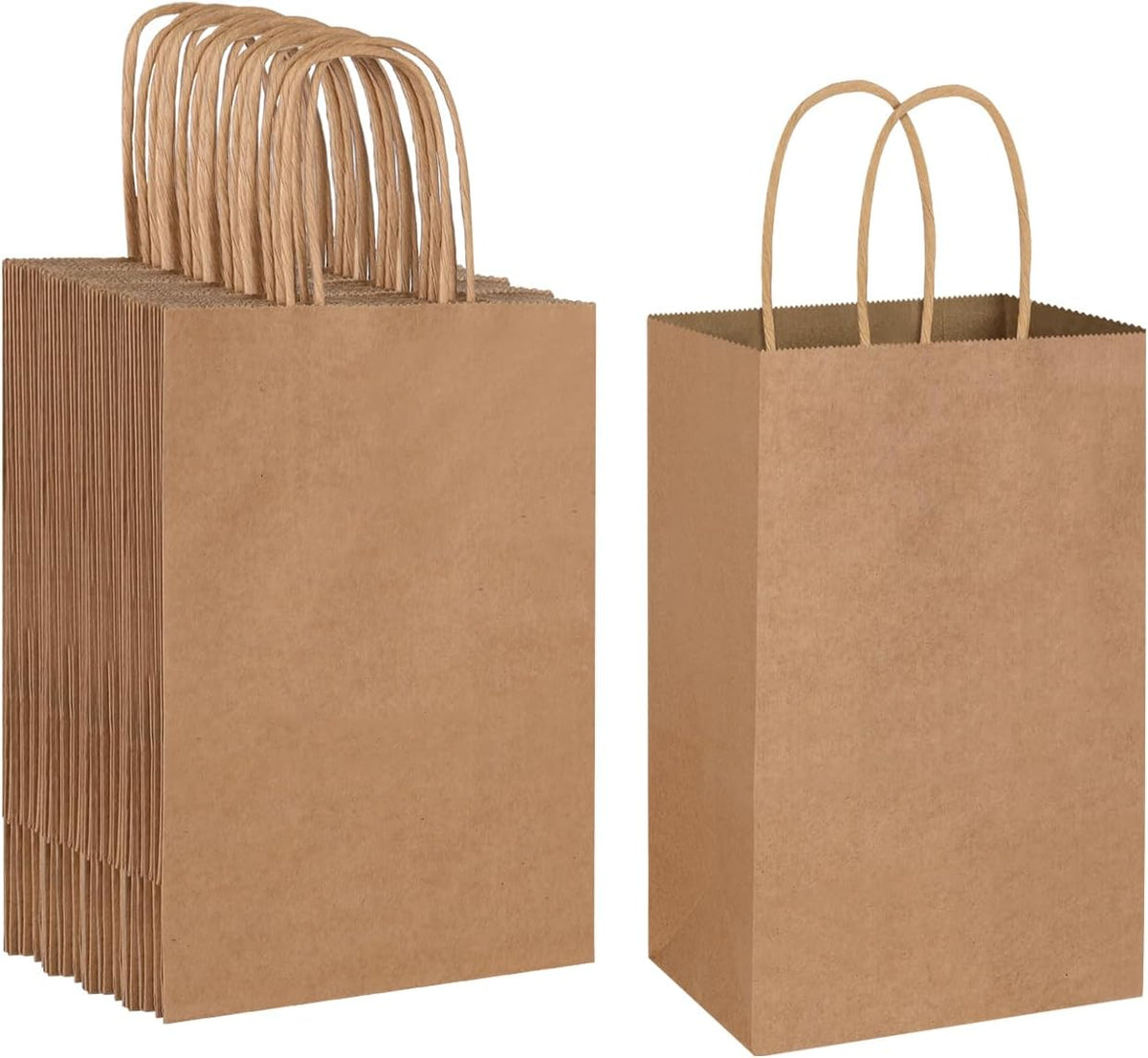 50 Pack 5.25x3.25x8.25 Inch Small Brown Gift Bags with Handles Bulk for Birthday Party Favors Grocery Retail Shopping