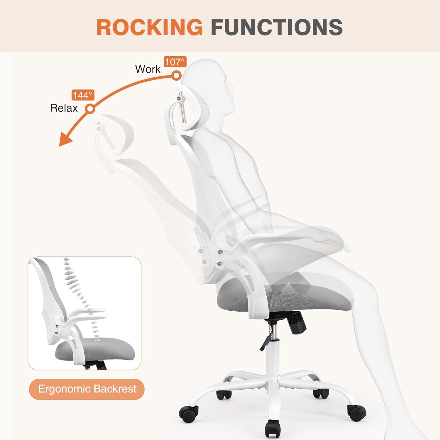 Home Office Desk Chair, Ergonomic High-Back Mesh Rolling Work Computer Chairs with Wheels and Adjustable Headrests