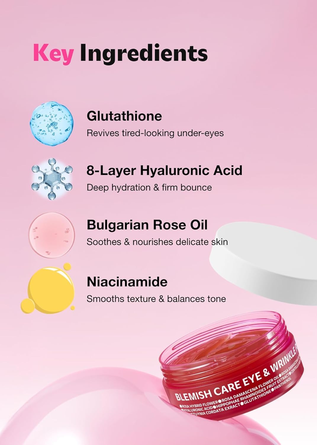 Blemish Care Eye Patches with Hyaluronic Acid, 90 Count | Dark Circles, Puffiness, Forehead & Smile Lines, Bulgarian