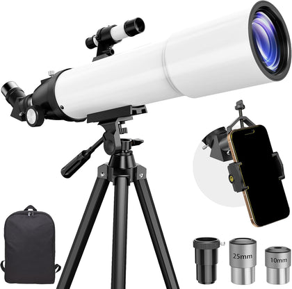 90mm Refractor Telescope for Adults & Kids: 150X Scope with 133cm Tripod | 90mm Large Aperture, Fully Multi-Coated