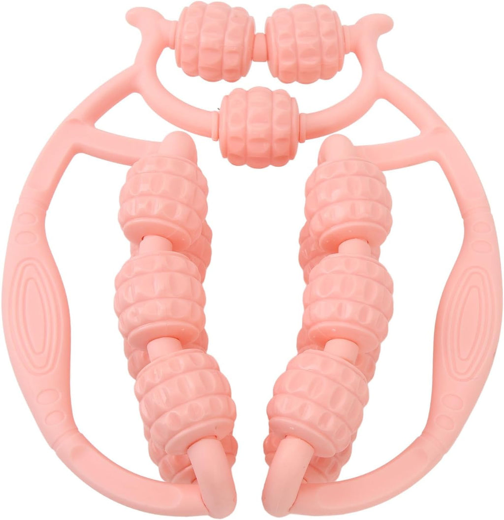 15-Wheel Pink Muscle Roller for Legs, Arms, Neck & Body – Handheld PP Massage Tool
