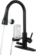 Pull Down Kitchen Faucet with Glass Rinser & Temp Display, Matte Black