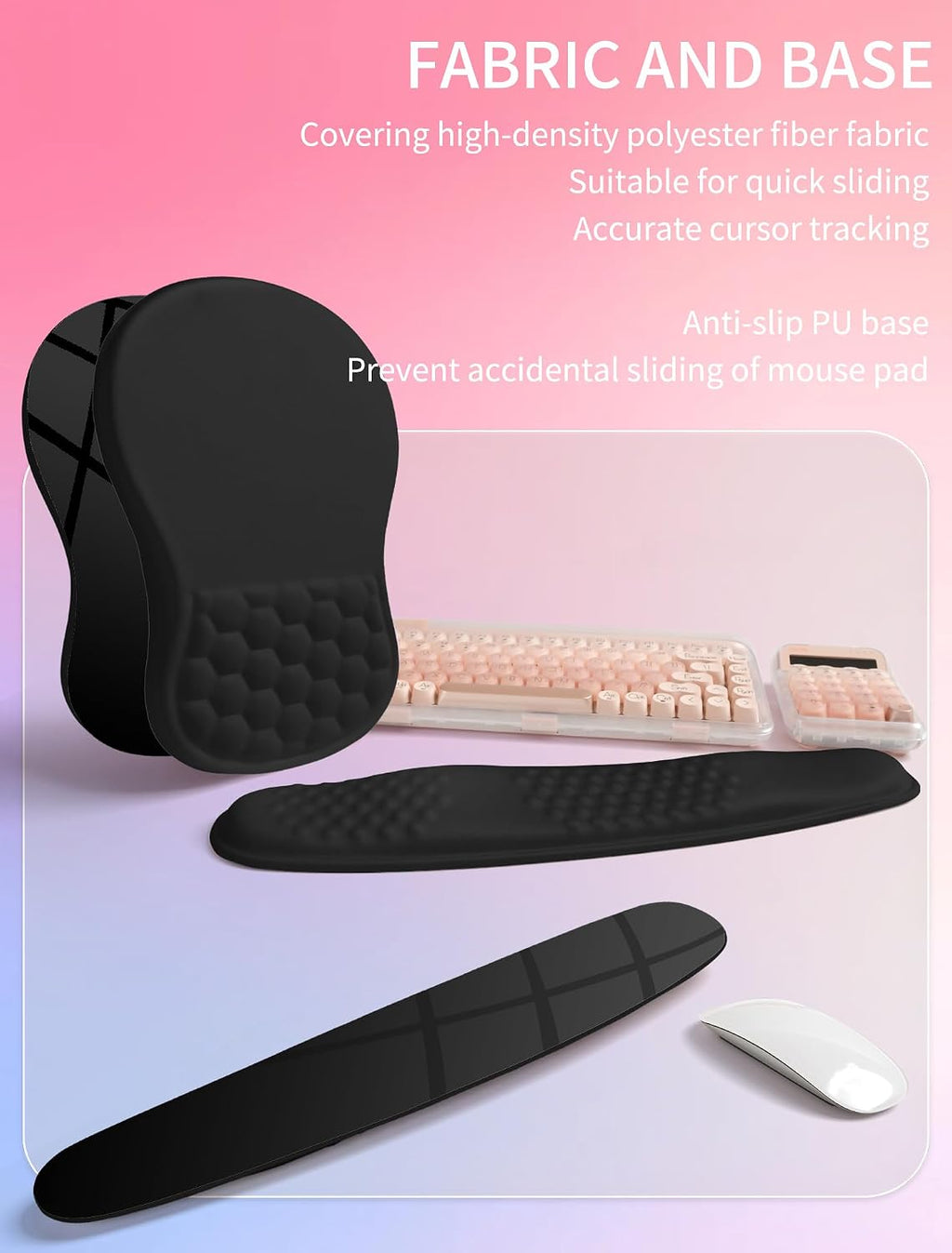 2in1 Combination, Wave Keyboard Wrist Rest and Ergonomic Curvature Mouse Pad Wrist Support for Relieve Wrist Pain
