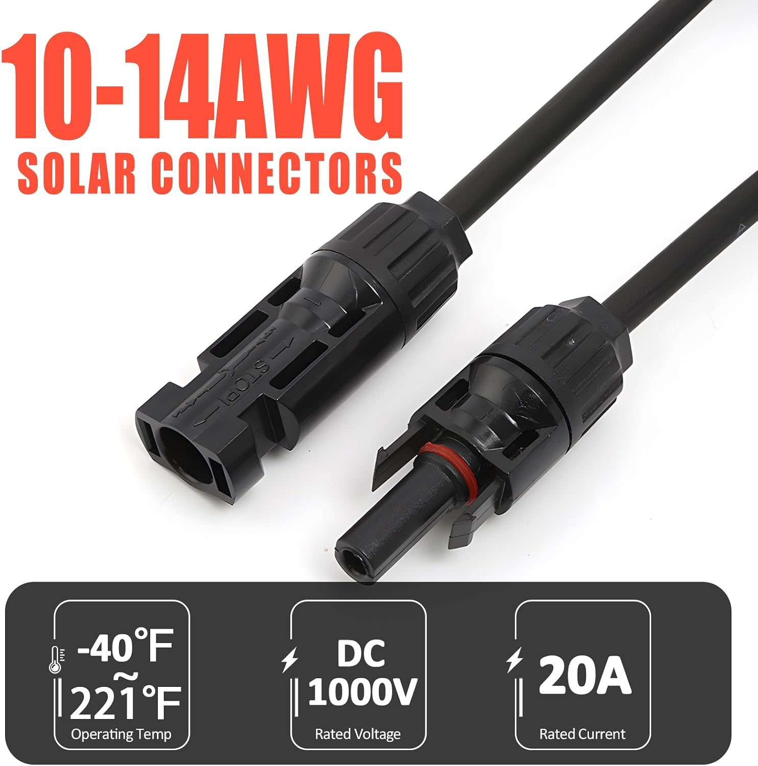 10FT 10AWG Solar Extension Cable with Female and Male Connector with Extra Free Pair of Solar Y Connector Adaptor Kit