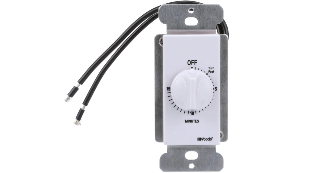 Southwire Woods In-Wall Spring Wound Timer - Automatic Timer Switch - Energy-Saving Mechanical Wall Timer - Simple Twist-Knob Countdown Design - 15-Minute - White